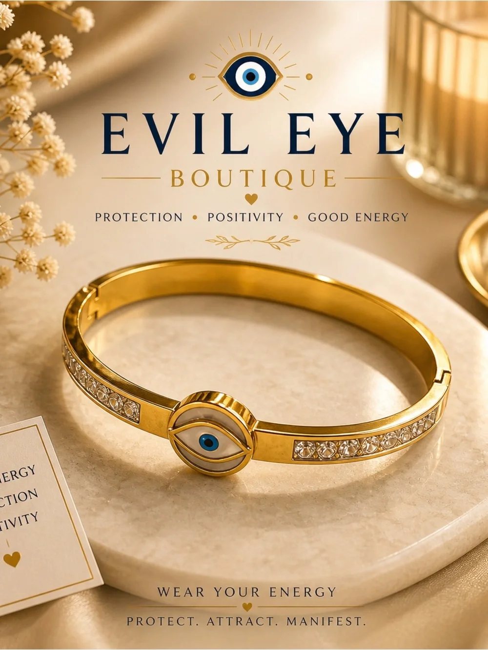 Evil Eye Boutique Gold Toned Crystal Evil Eye Bangle